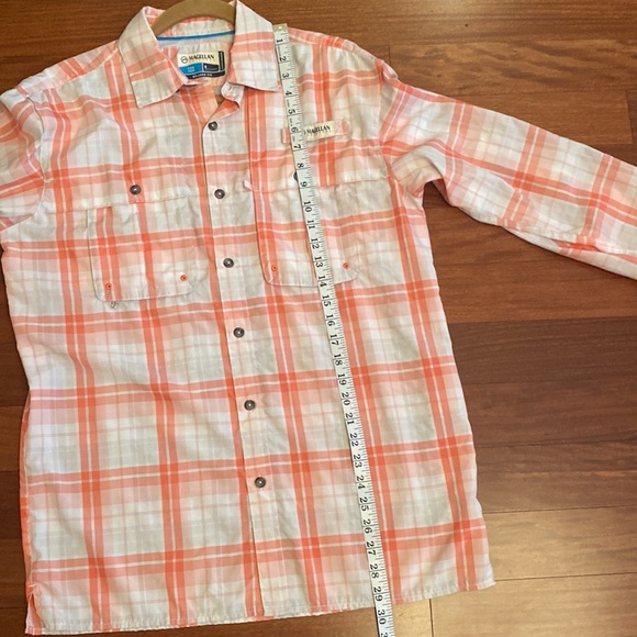 Magellan Fish Gear Mens Sz S Long Sleeve Relaxed Fit Vented Orange/Peach Plaid - Picture 13 of 16